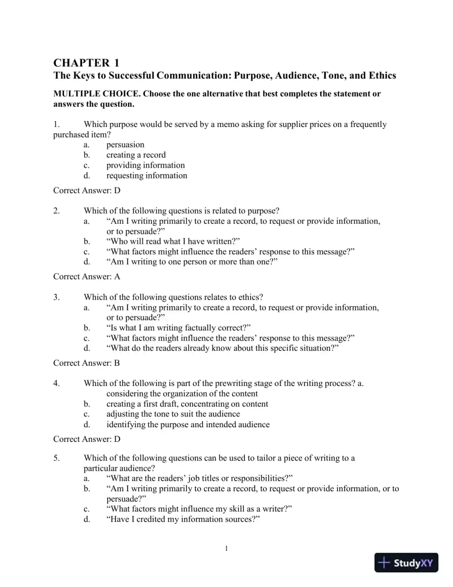 Test Bank for Workplace Communications: The Basics, 8th Edition, page 4