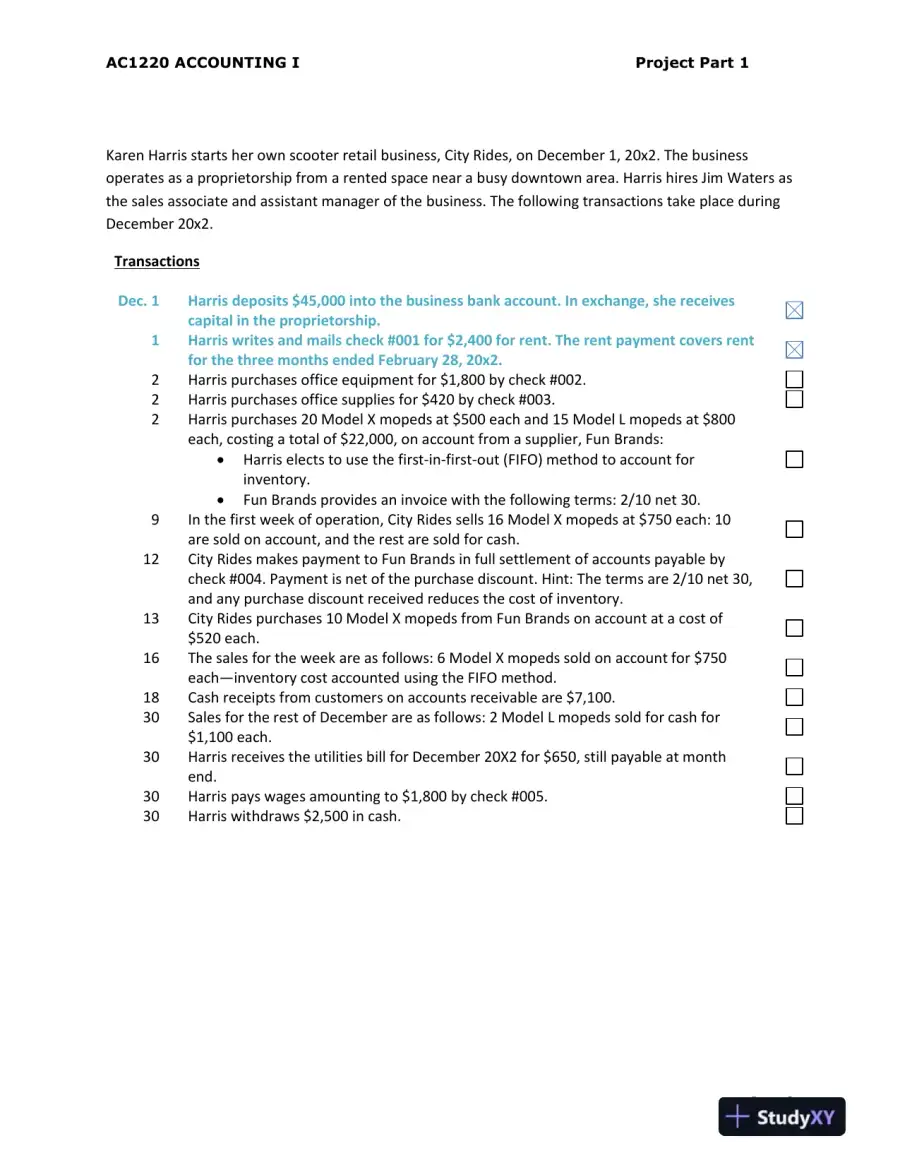 AC1220 Accounting I Project Part 1: The Accounting Cycle, page 3