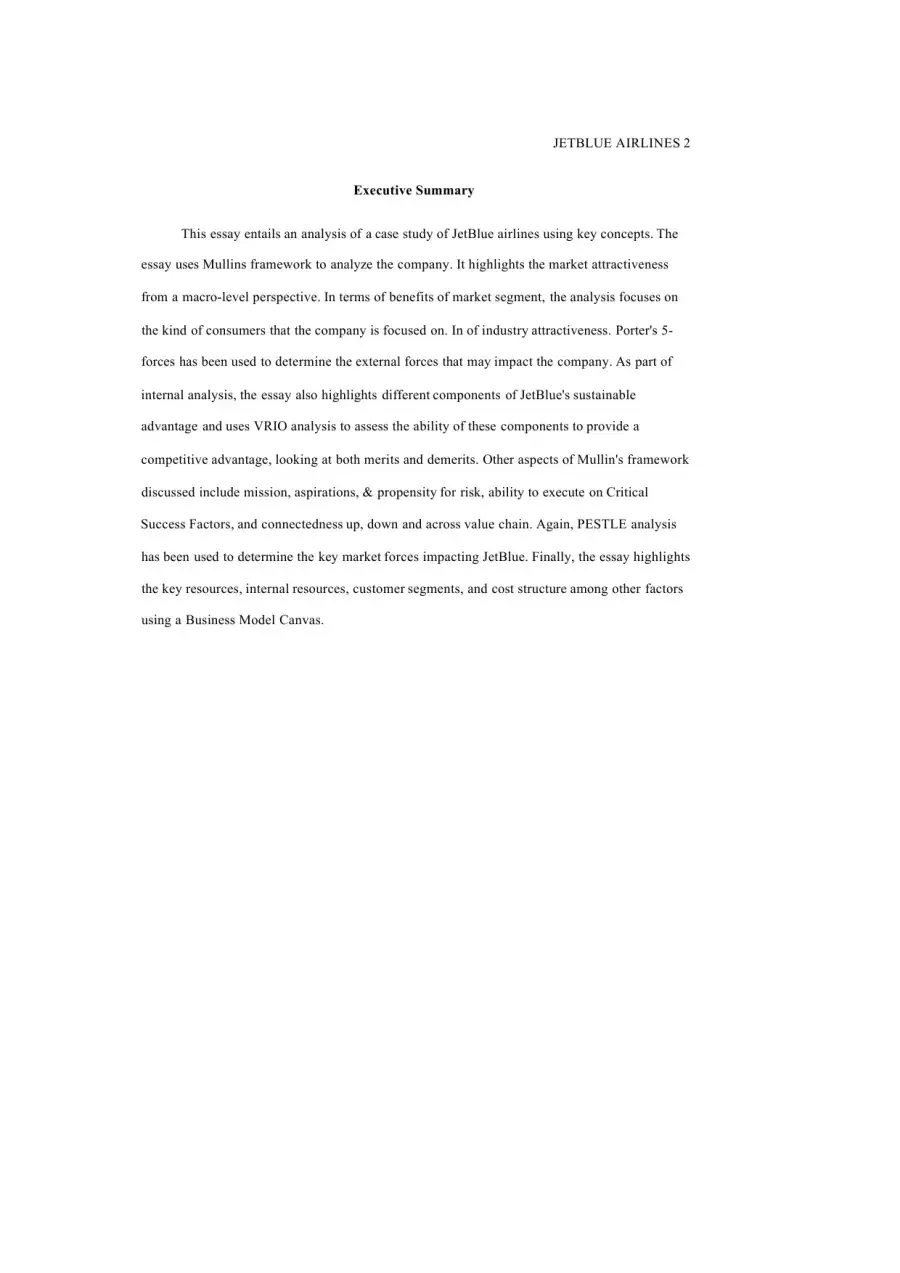 JetBlue Airlines Case Analysis, page 2