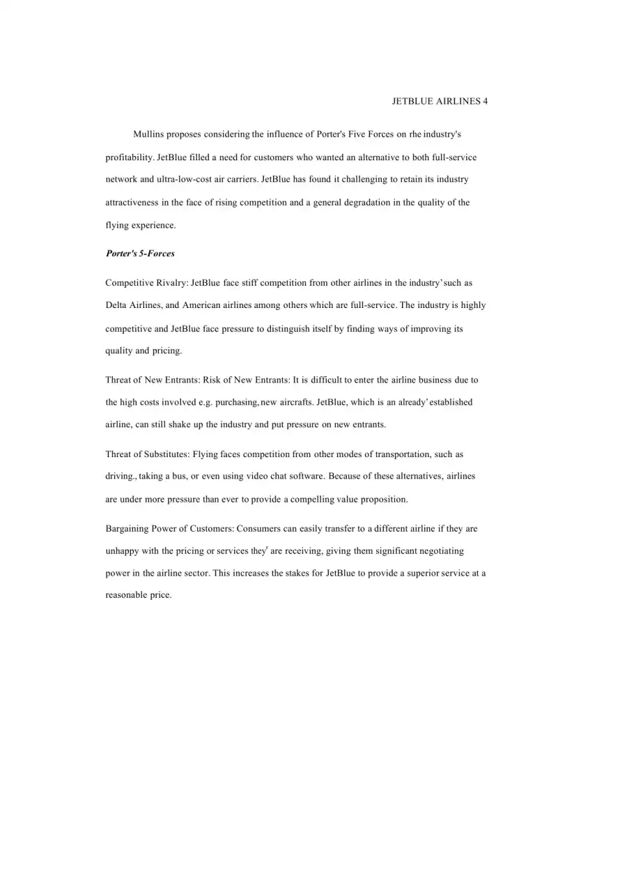 JetBlue Airlines Case Analysis, page 4