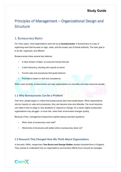 Principles of Management - Organizational Design and Structure - Page 1 preview image