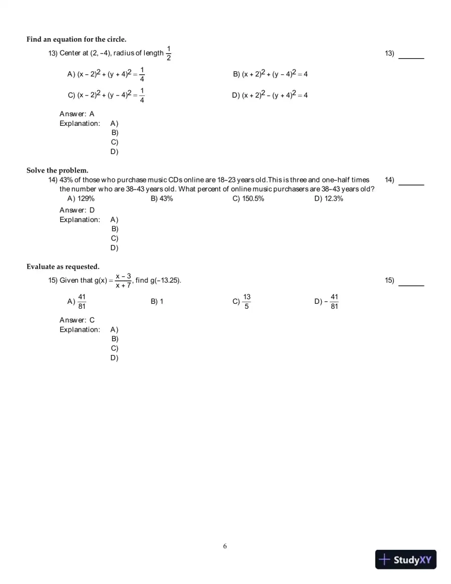 Precalculus: Graphs And Models, A Right Triangle Approach, 6th Edition Test Bank, page 7