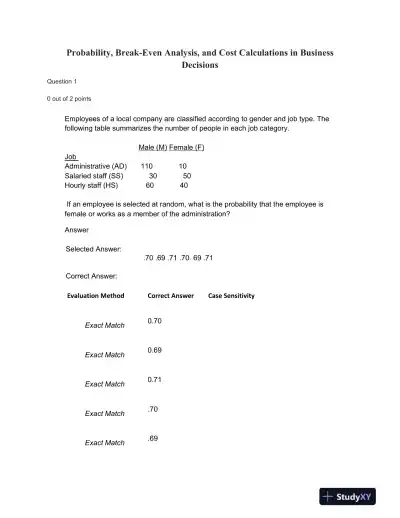 Probability, Break-Even Analysis, and Cost Calculations in Business Decisions - Page 1 preview image