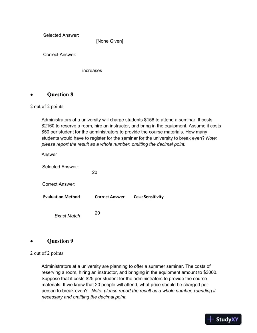 Probability, Break-Even Analysis, and Cost Calculations in Business Decisions, page 6