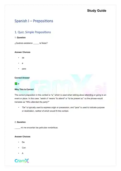 Spanish I - Prepositions - Page 1 preview image