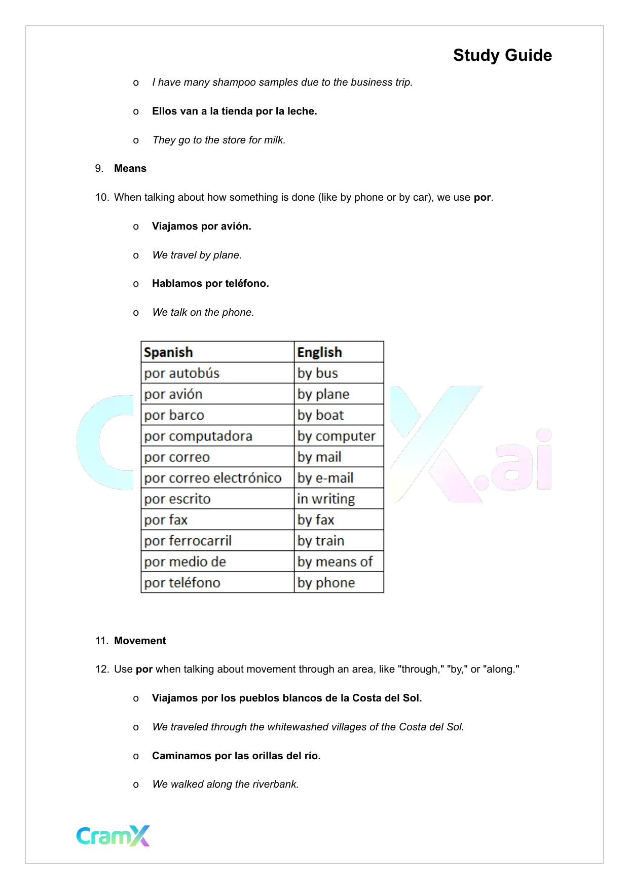 Spanish I - Prepositions - Page 10 preview image