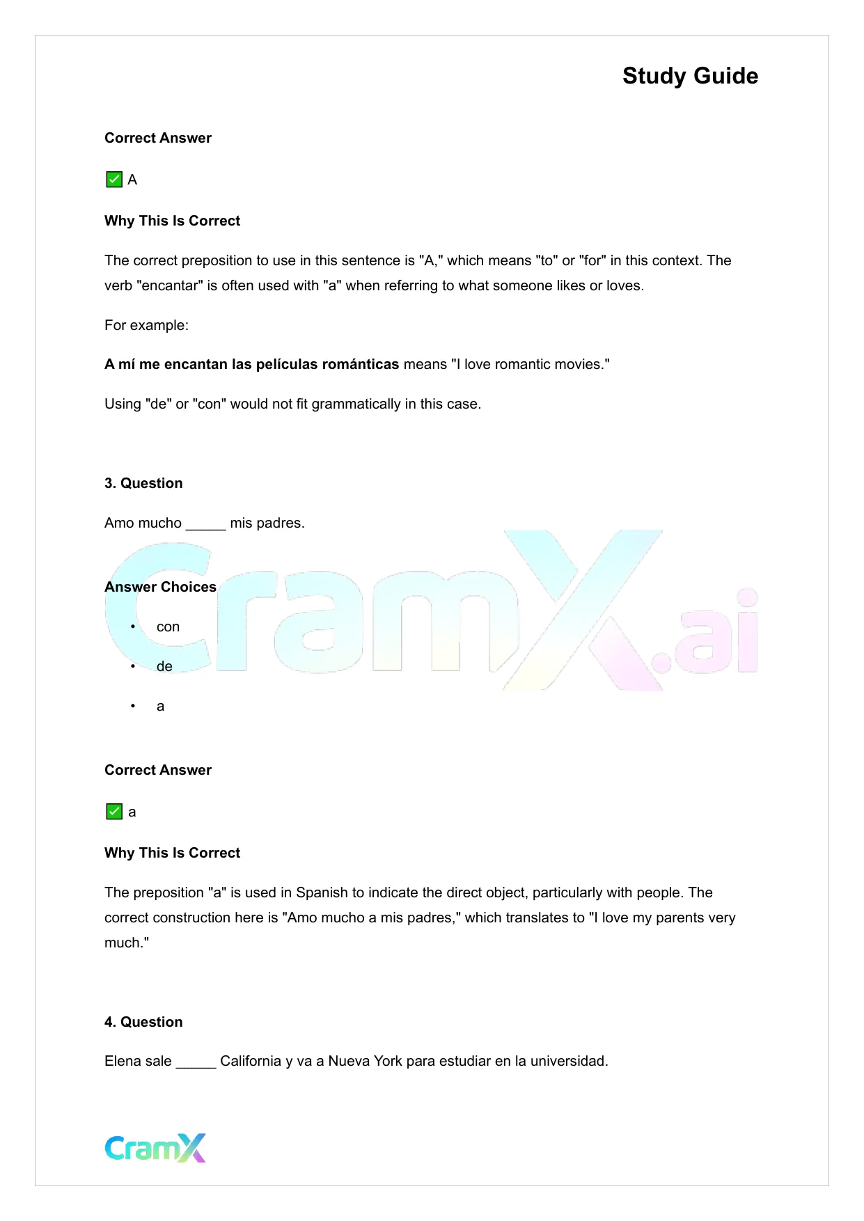 Spanish I - Prepositions - Page 2 preview image