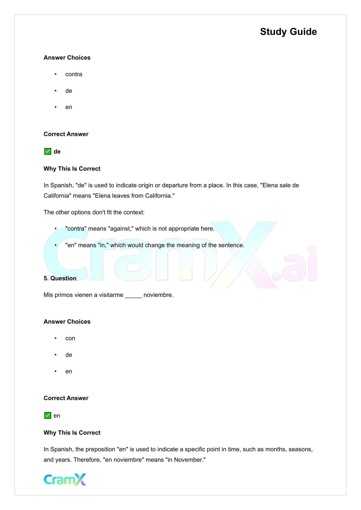 Spanish I - Prepositions - Page 3 preview image