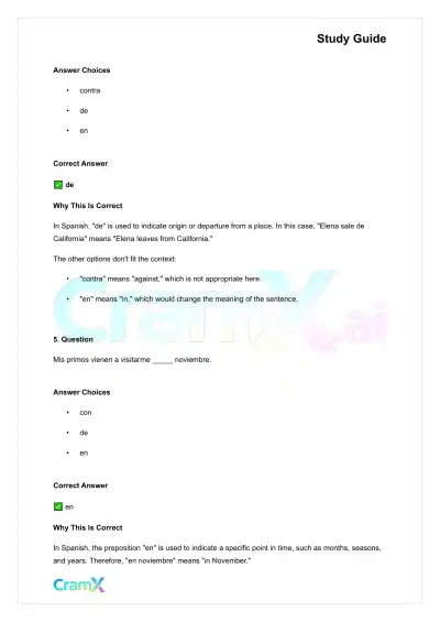 Spanish I - Prepositions - Page 3 preview image