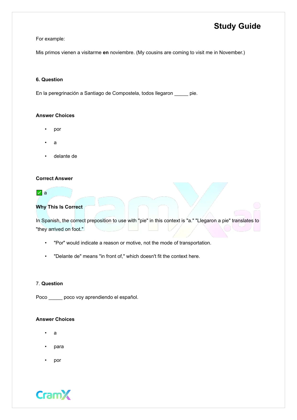 Spanish I - Prepositions - Page 4 preview image