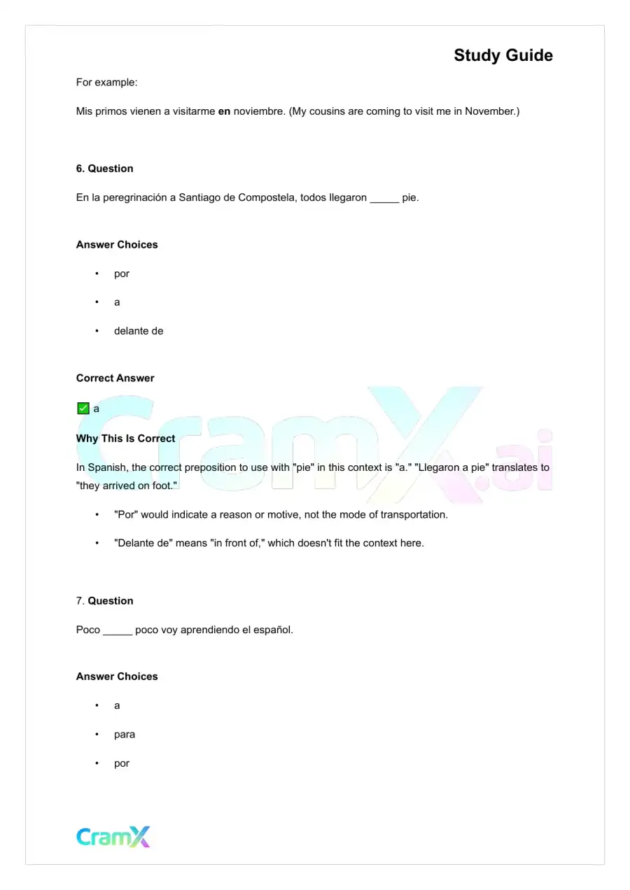 Spanish I - Prepositions, page 4