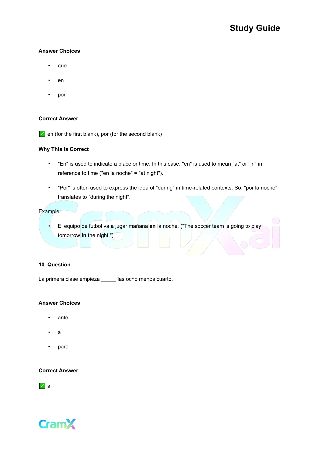 Spanish I - Prepositions - Page 6 preview image