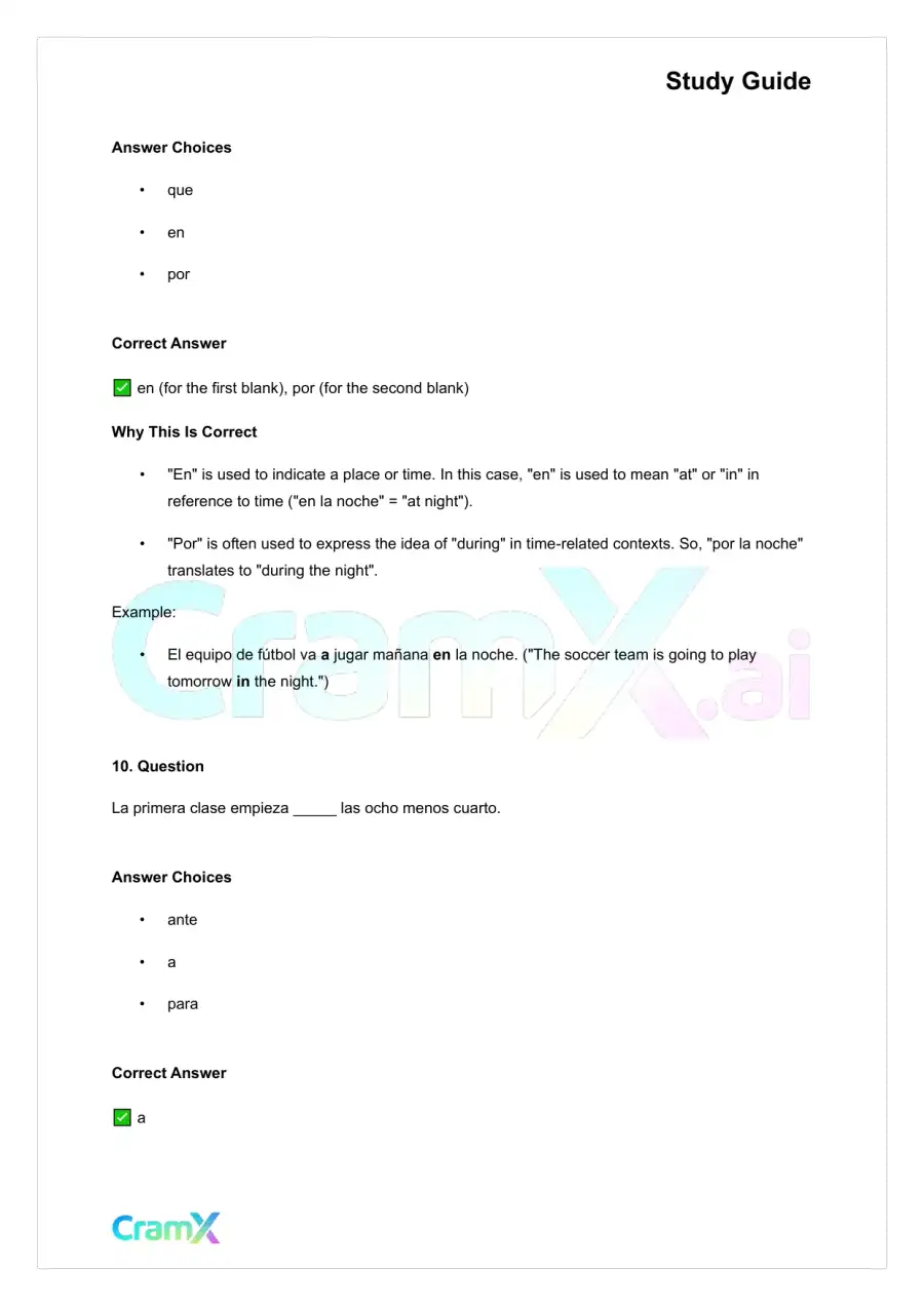 Spanish I - Prepositions, page 6