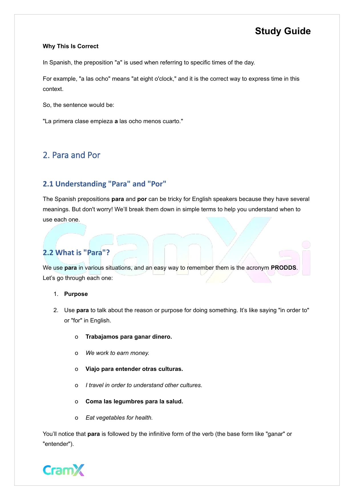 Spanish I - Prepositions - Page 7 preview image