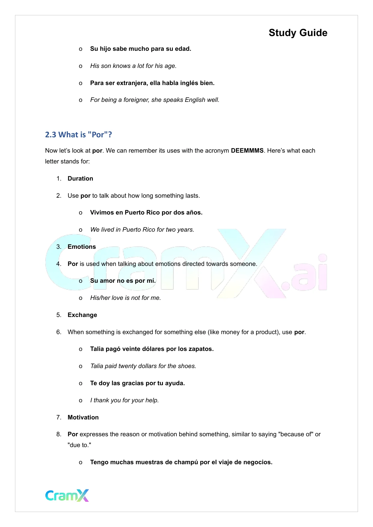 Spanish I - Prepositions - Page 9 preview image