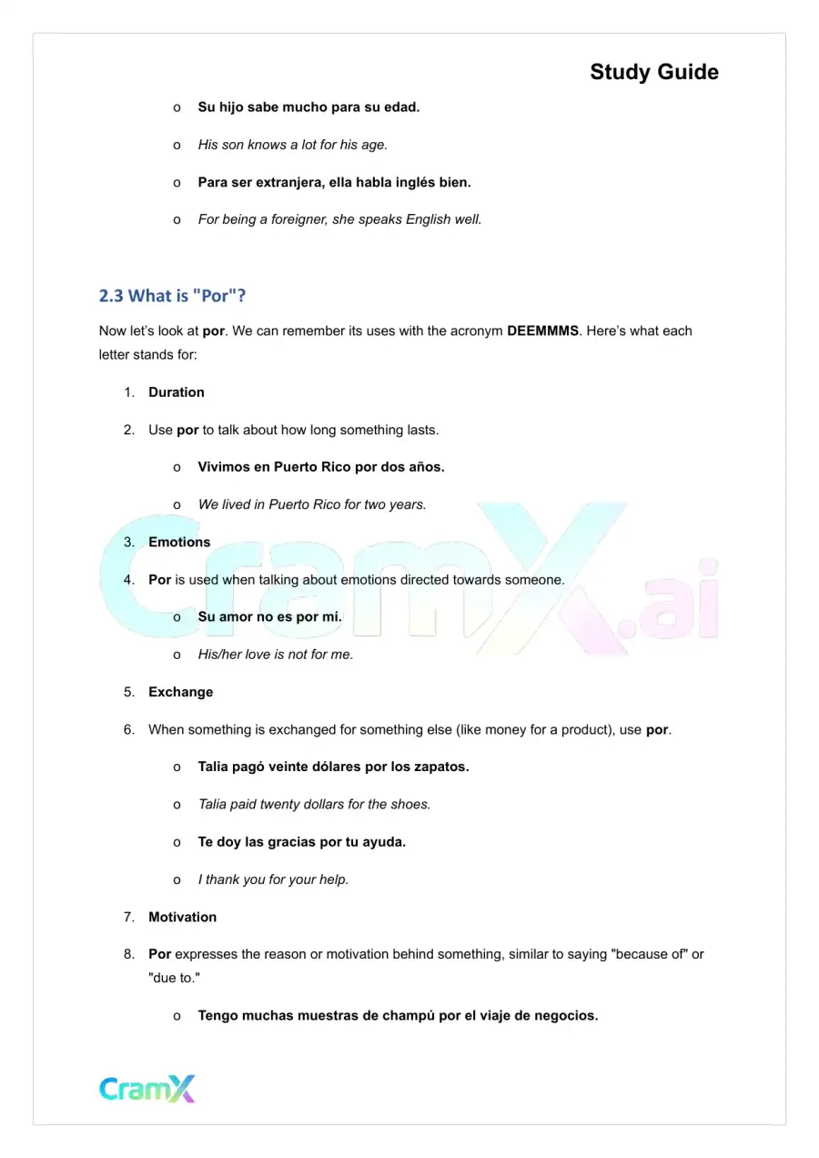 Spanish I - Prepositions, page 9