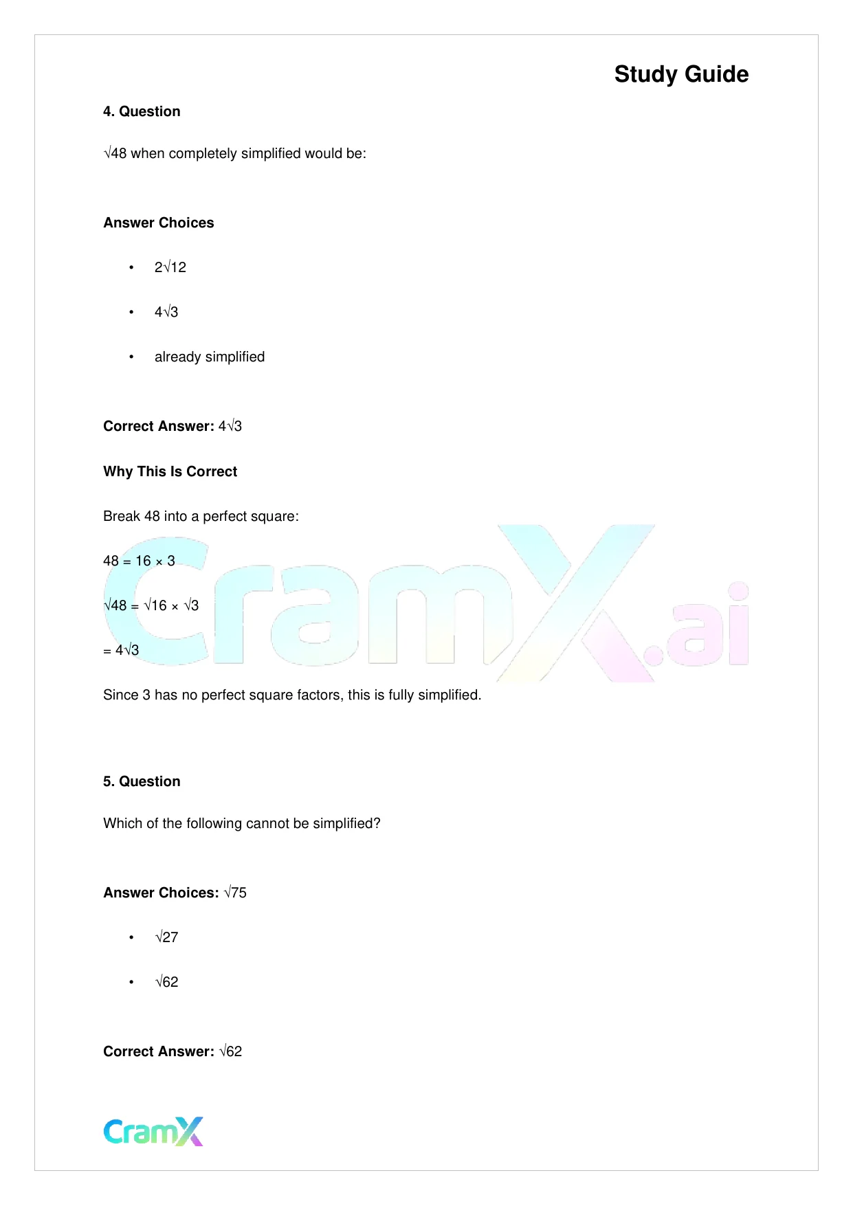 Algebra I – Roots and Radicals - Page 10 preview image