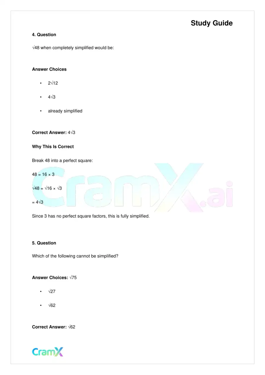 Algebra I – Roots and Radicals, page 10