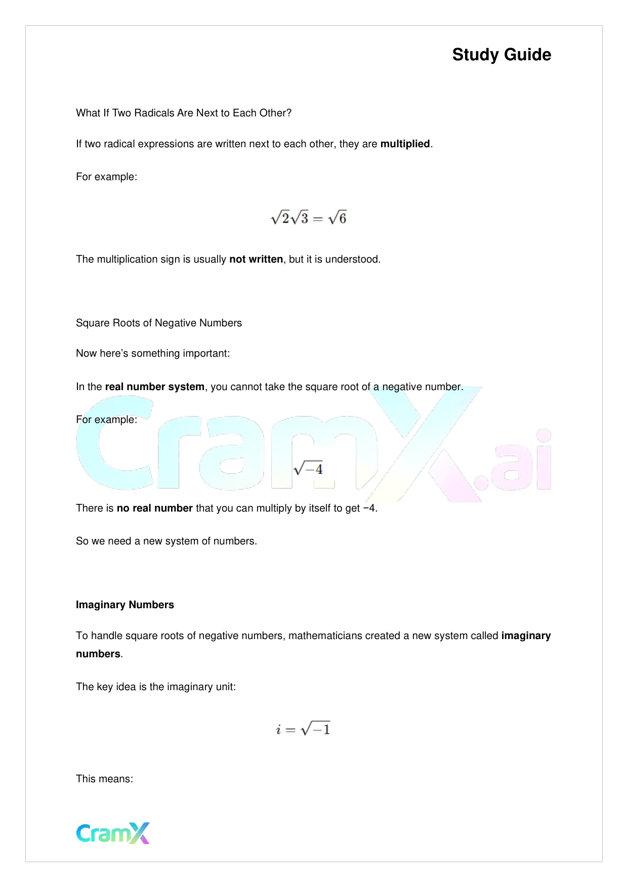 Algebra I – Roots and Radicals - Page 2 preview image