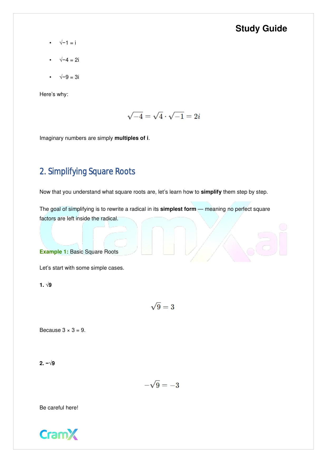 Algebra I – Roots and Radicals - Page 3 preview image