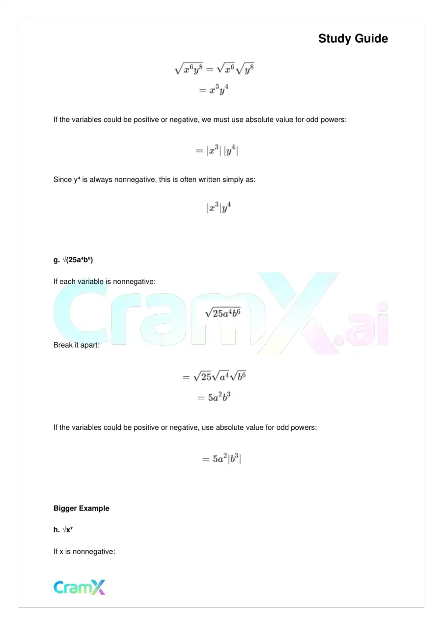Algebra I – Roots and Radicals, page 6