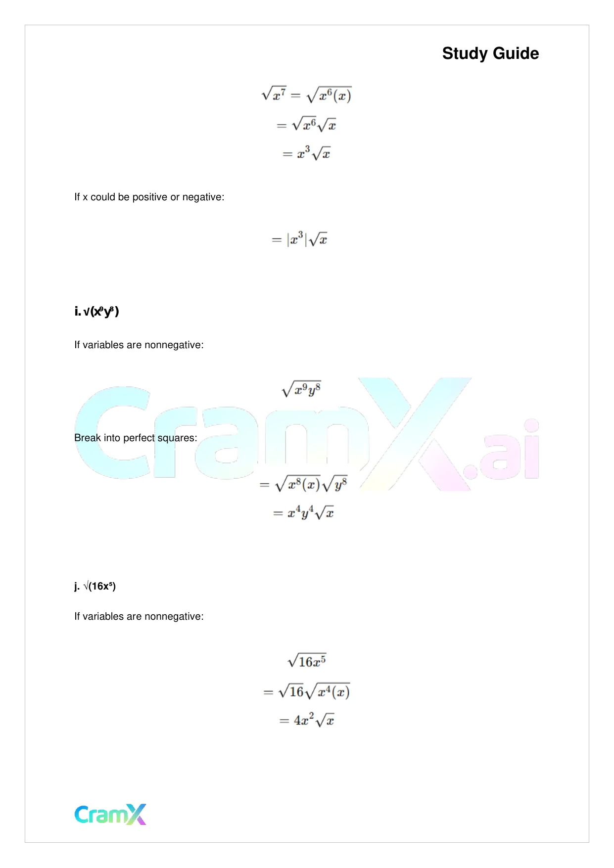 Algebra I – Roots and Radicals - Page 7 preview image