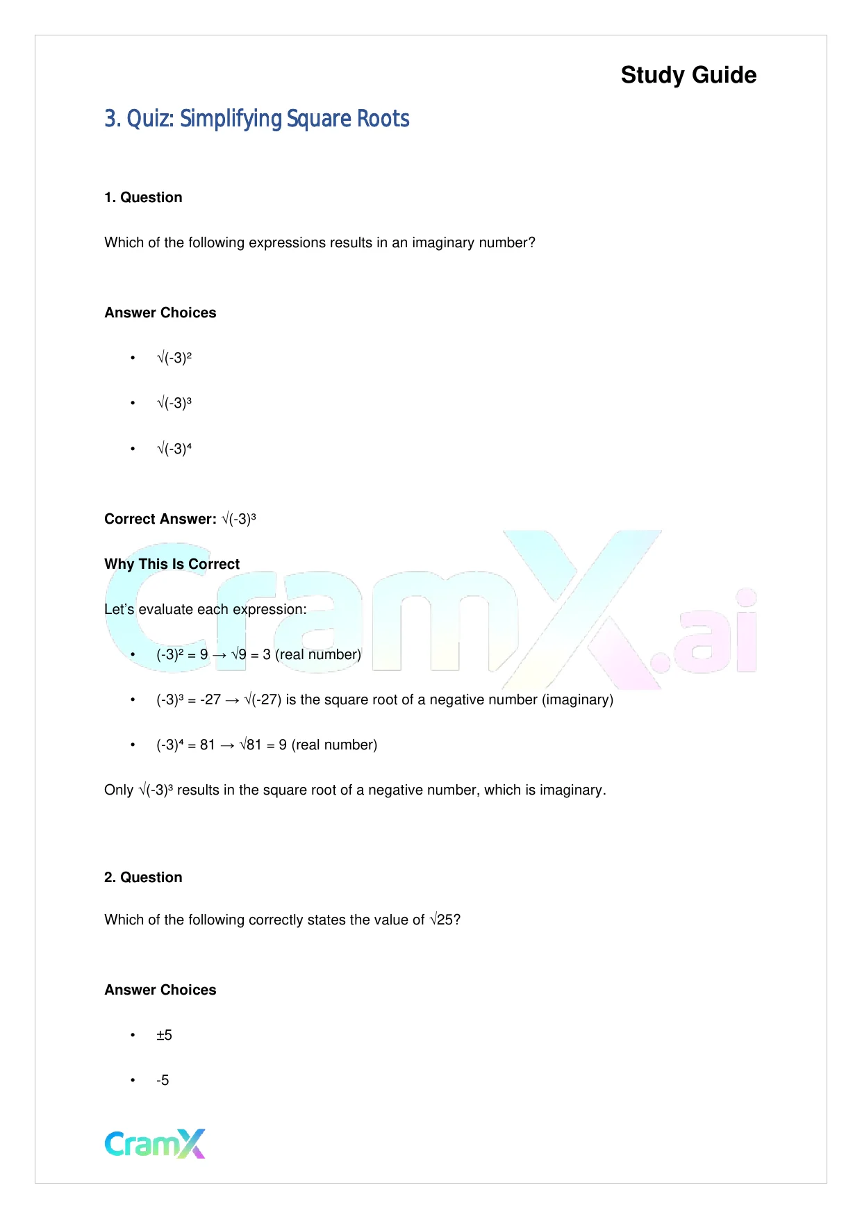 Algebra I – Roots and Radicals - Page 8 preview image
