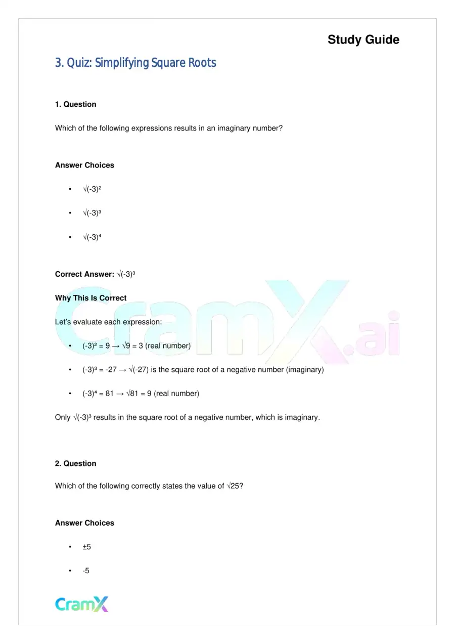 Algebra I – Roots and Radicals, page 8