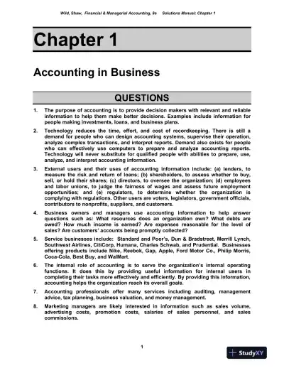 Solution Manual for Financial and Managerial Accounting, 8th Edition - Page 1 preview image