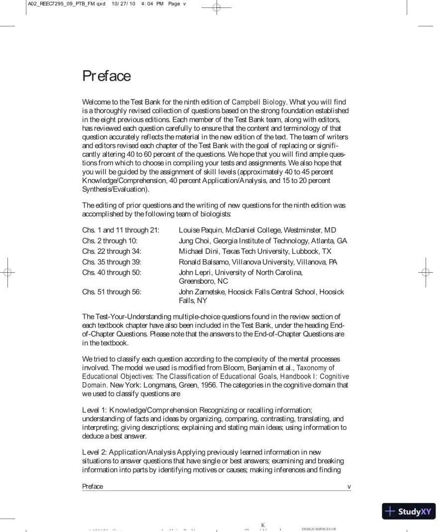 Test Bank For Campbell Biology Plus Masteringbiology, 9th Edition, page 3