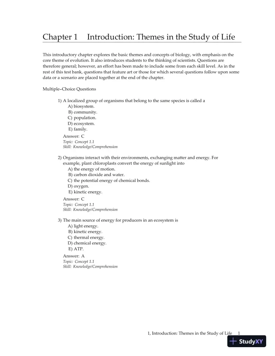 Test Bank For Campbell Biology Plus Masteringbiology, 9th Edition, page 8