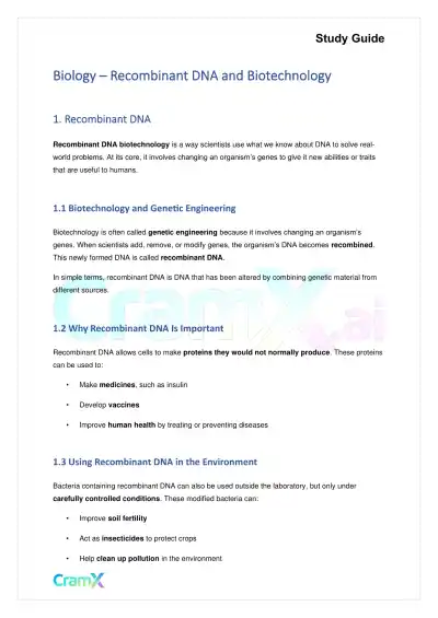 Biology - Recombinant DNA and Biotechnology - Page 1 preview image