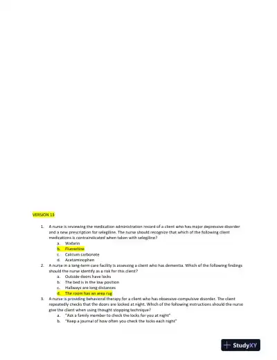 ATI RN Mental Health Proctored Exam NGN Version 13 With Answers (70 Solved Questions) - Page 1 preview image