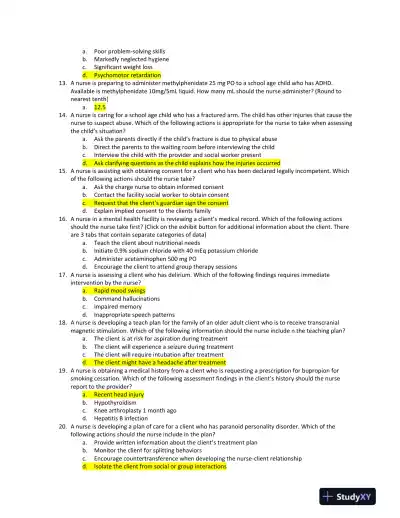 ATI RN Mental Health Proctored Exam NGN Version 13 With Answers (70 Solved Questions) - Page 4 preview image