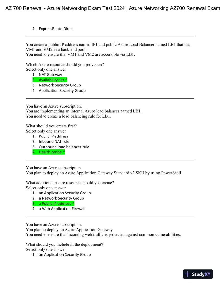 2024 AZ 700 Renewal Azure Networking Practice Exam with Answers (47 Solved Questions), page 3