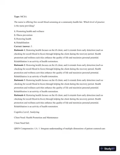 Test Bank For Kozier and Erb's Fundamentals Of Nursing, 10th Edition - Page 11 preview image