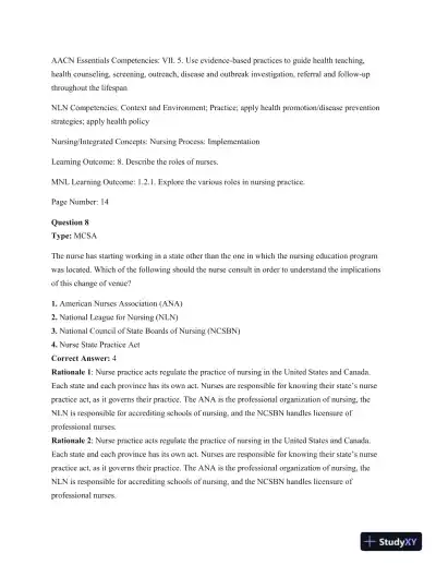 Test Bank For Kozier and Erb's Fundamentals Of Nursing, 10th Edition - Page 12 preview image