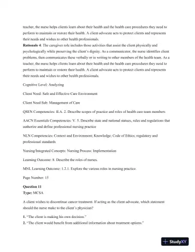 Test Bank For Kozier and Erb's Fundamentals Of Nursing, 10th Edition - Page 16 preview image