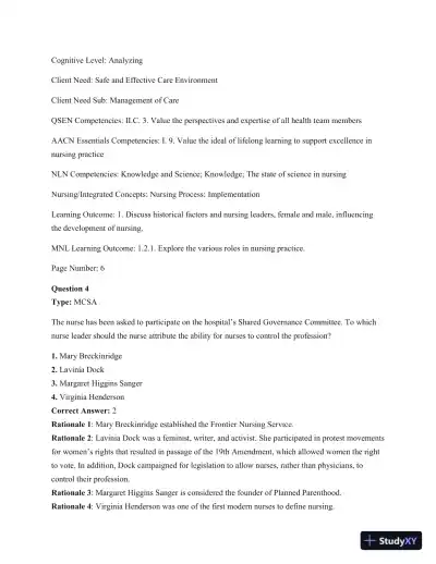 Test Bank For Kozier and Erb's Fundamentals Of Nursing, 10th Edition - Page 6 preview image