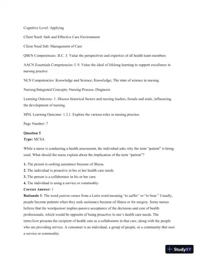 Test Bank For Kozier and Erb's Fundamentals Of Nursing, 10th Edition - Page 7 preview image