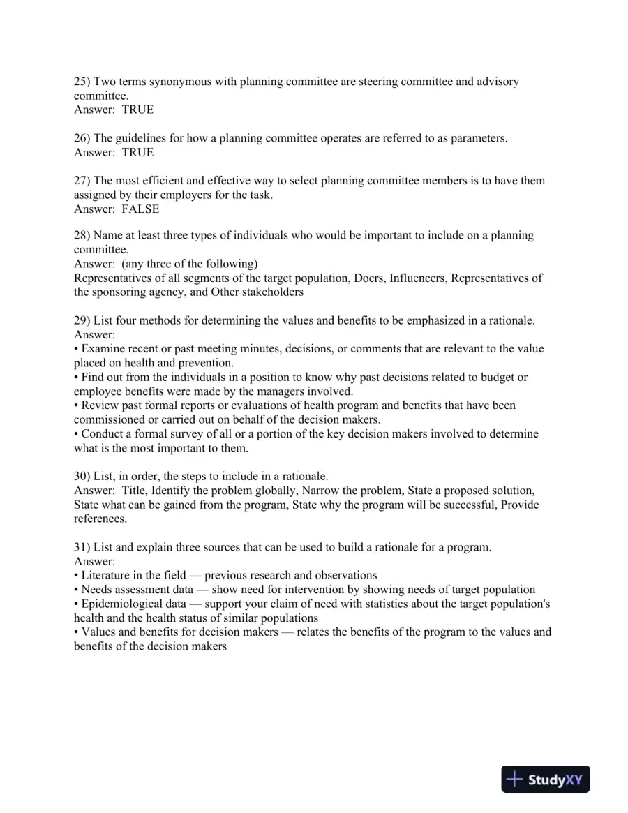 Planning, Implementing, and Evaluating Health Promotion Programs: A Primer 7th Edition Test Bank, page 10