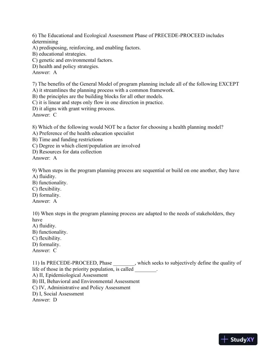 Planning, Implementing, and Evaluating Health Promotion Programs: A Primer 7th Edition Test Bank, page 13