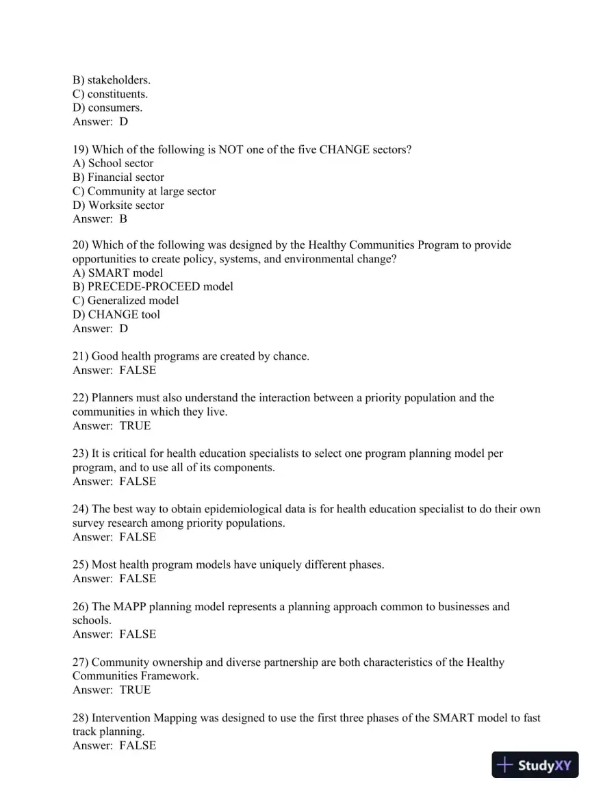 Planning, Implementing, and Evaluating Health Promotion Programs: A Primer 7th Edition Test Bank, page 15