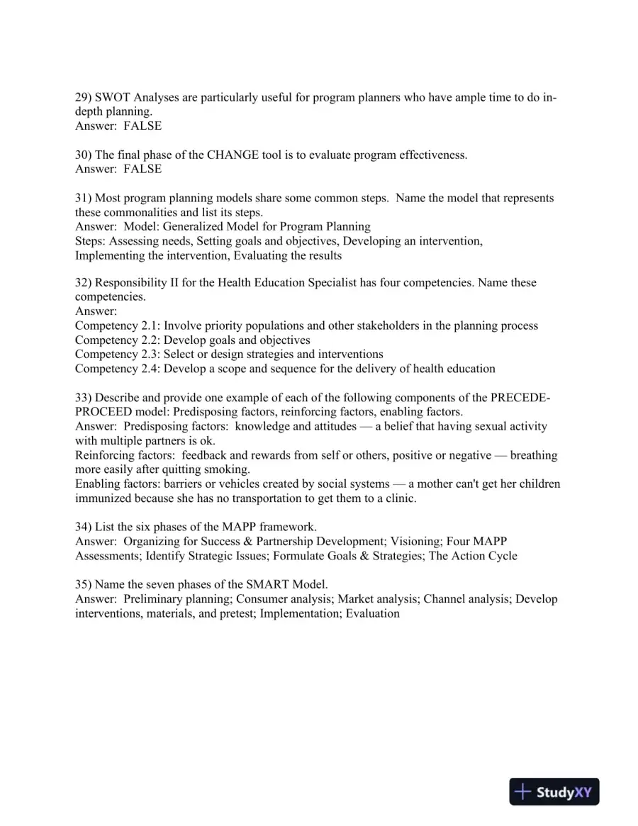 Planning, Implementing, and Evaluating Health Promotion Programs: A Primer 7th Edition Test Bank, page 16