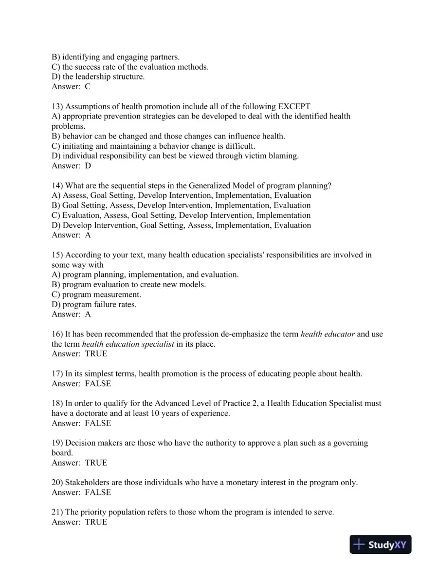 Planning, Implementing, and Evaluating Health Promotion Programs: A Primer 7th Edition Test Bank, page 4