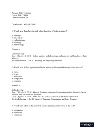 Test Bank For Principles Of Anatomy And Physiology, 13th Edition - Page 1 preview image