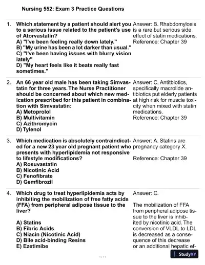 Nursing 552: Practice Exam 3 with Answers (45 Solved Questions) - Page 1 preview image