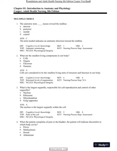 Foundations and Adult Health Nursing 8th Edition Test Bank - Page 1 preview image