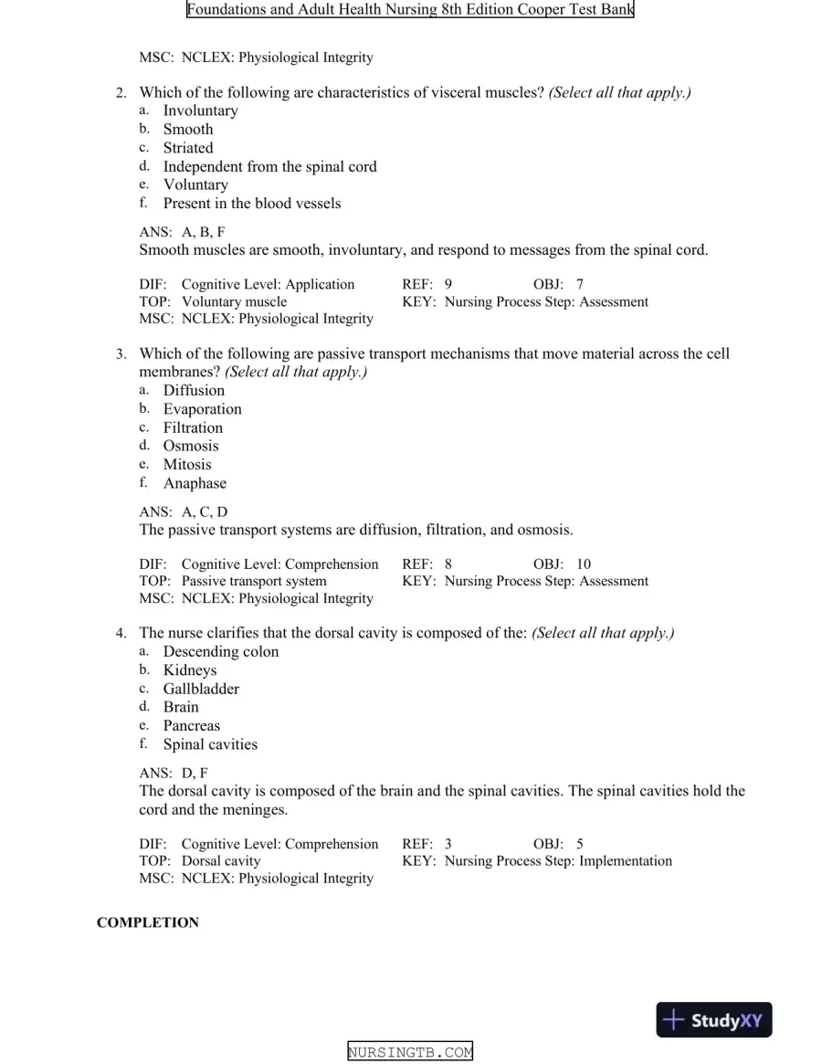 Foundations and Adult Health Nursing 8th Edition Test Bank, page 11