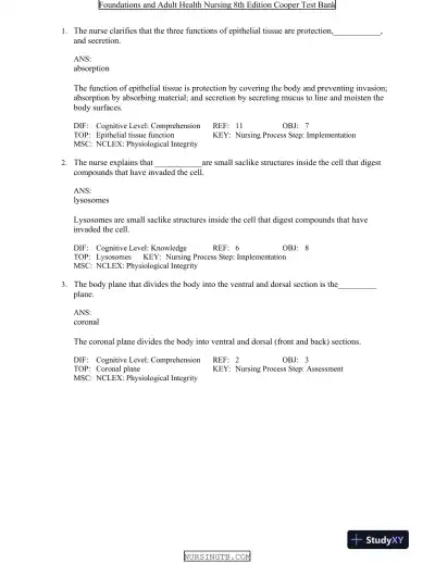 Foundations and Adult Health Nursing 8th Edition Test Bank - Page 12 preview image
